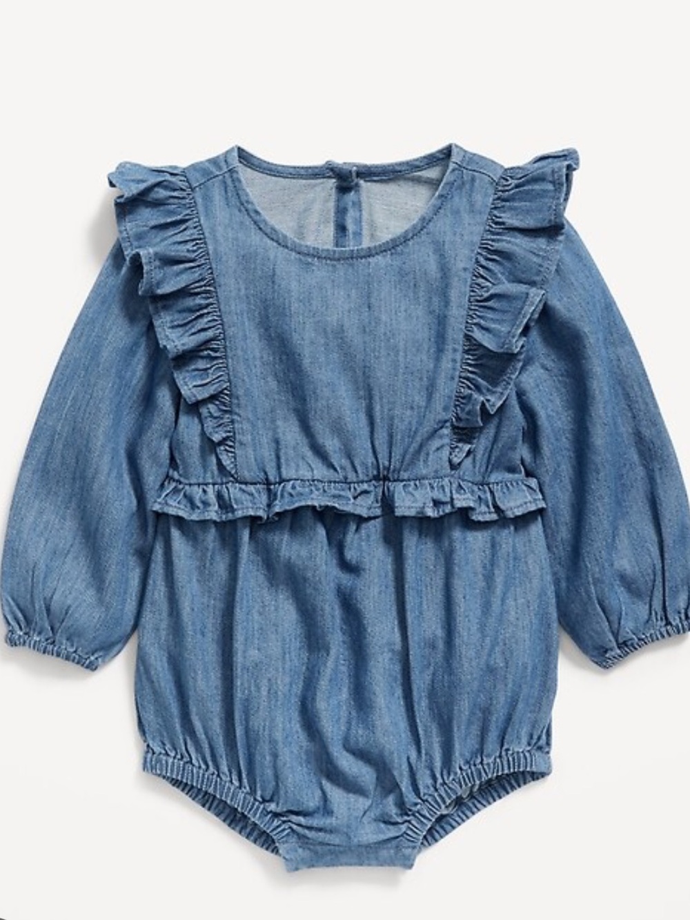Ruffle Jean Baby Romper - Medium Wash